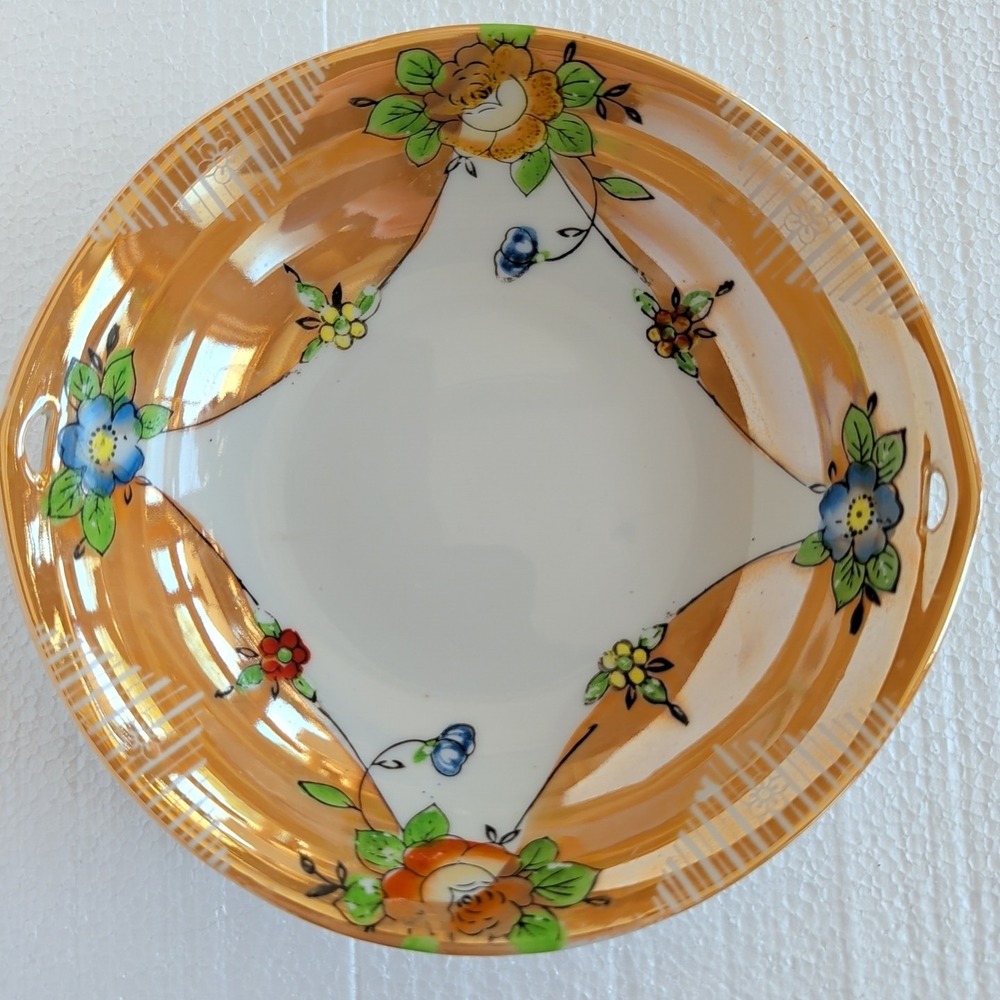 Vintage Peach Lusterware Small Iridescent Floral Bowl Made In Japan 7"